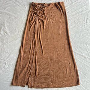 aerie American Eagle Brown Ribbed Pull-On Open Slit Maxi Skirt - Women's Medium